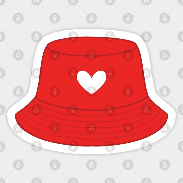 Red bucket hat with a heart Sticker by Nikamii